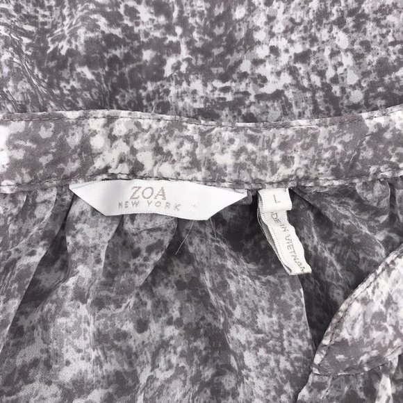 Zoa New York Boho Peasant Blouse L Gray Snakeskin Long Sleeve V Neckline Sheer - Picture 6 of 9